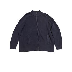 L.L.Bean Rib Knit Zip Cardigan Sweater Navy Blue XL Tall Men’s Mock Neck Cotton